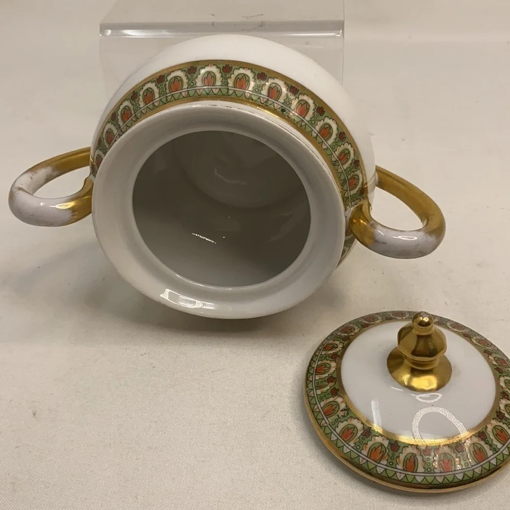 Limoges Sugar Bowl with Top Gold Green Orange